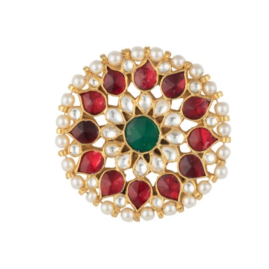 Red And Green Flower Ring Riana by Shikha Jindal - Fabilicious Fashion