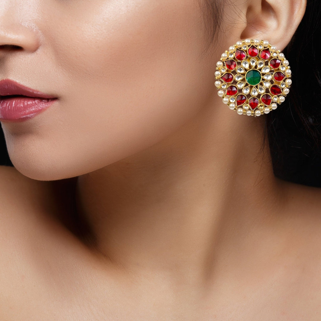 Red And White Stud Earrings Riana by Shikha Jindal - Fabilicious Fashion