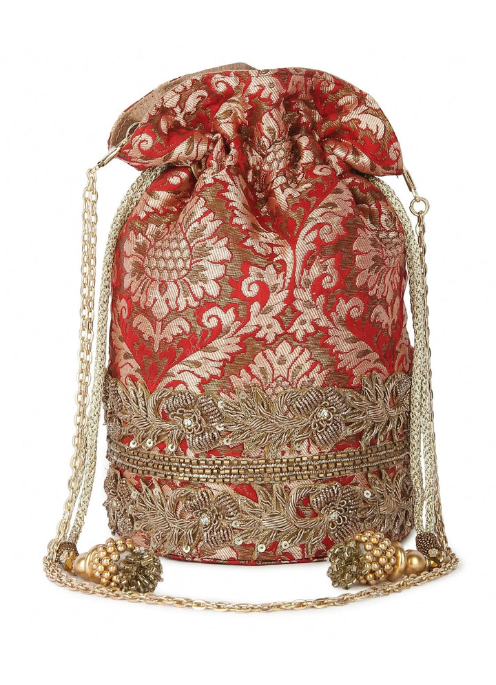 Red Brocade Potli The Purple Sack - Fabilicious Fashion