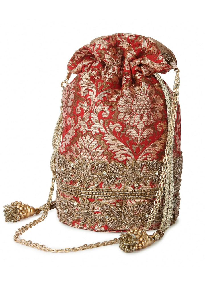 Red Brocade Potli The Purple Sack - Fabilicious Fashion