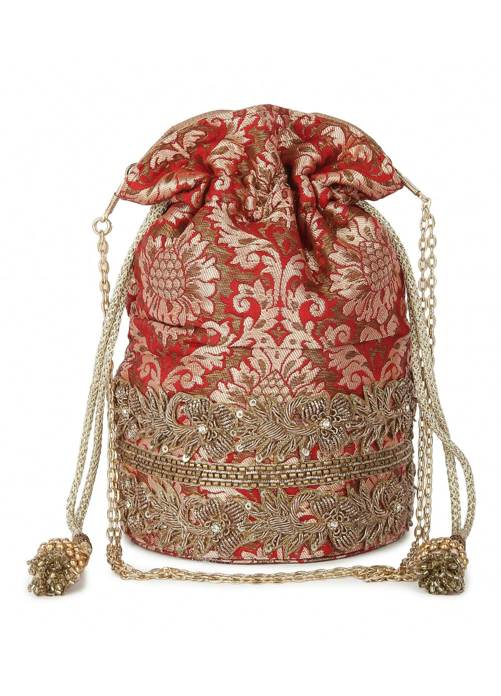 Red Brocade Potli The Purple Sack - Fabilicious Fashion