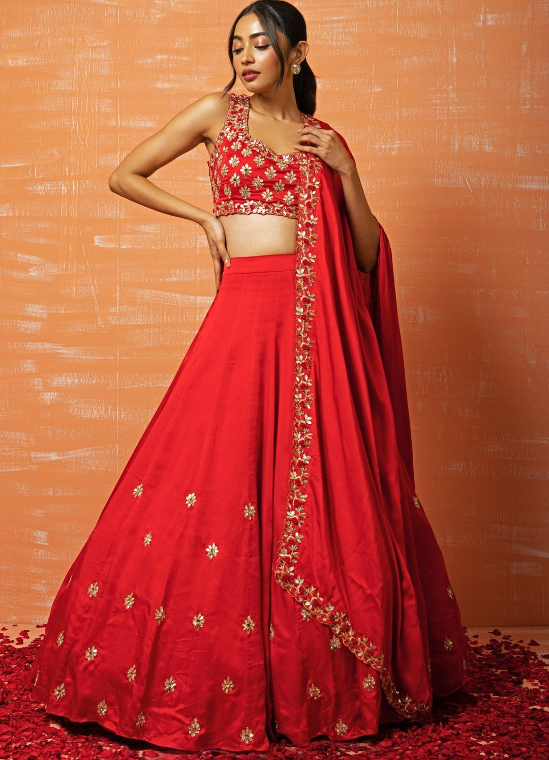 Red Chilli Mirror and Gota Lehenga Set QAT By Agni - Fabilicious Fashion