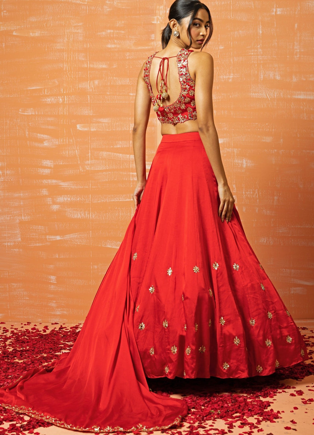 Red Chilli Mirror and Gota Lehenga Set QAT By Agni - Fabilicious Fashion
