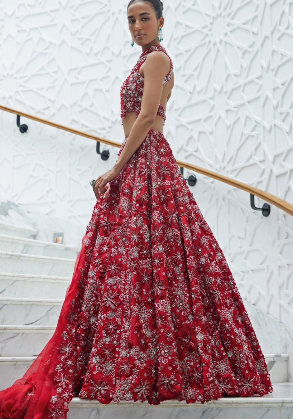 Red Embroidered Bridal Lehenga Set Nitika Gujral - Fabilicious Fashion