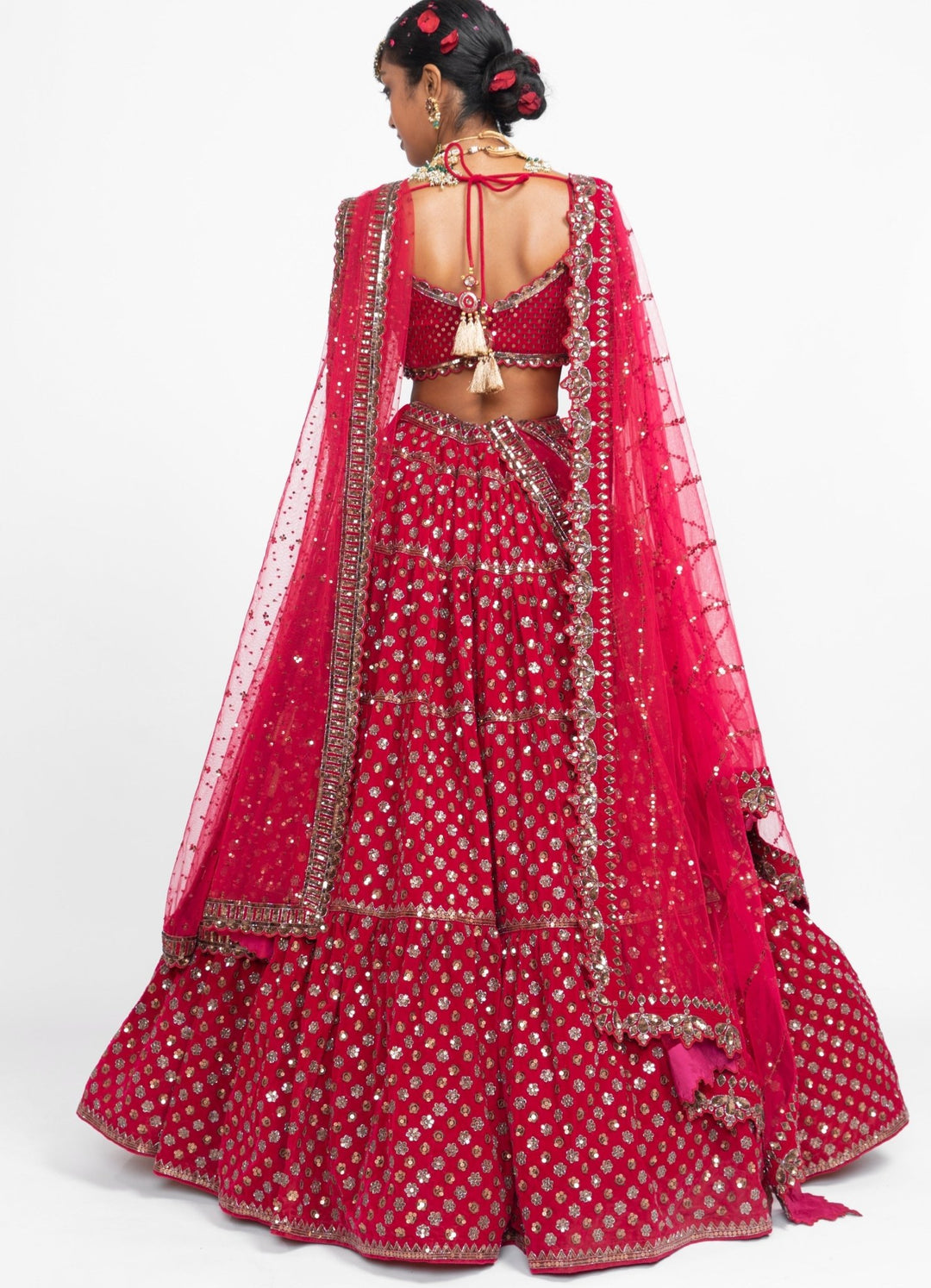 Red Floral Double Dupatta Lehenga Set Vvani by Vani Vats - Fabilicious Fashion