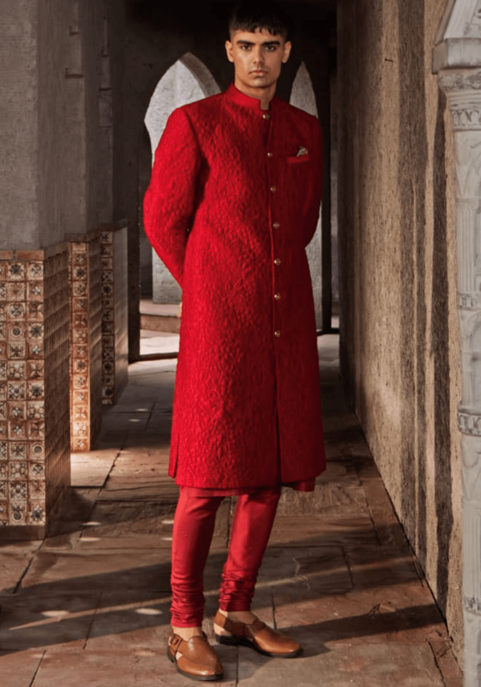 Red Floral Quilted Sherwani Set Nidhika Shekhar - Men - Fabilicious Fashion