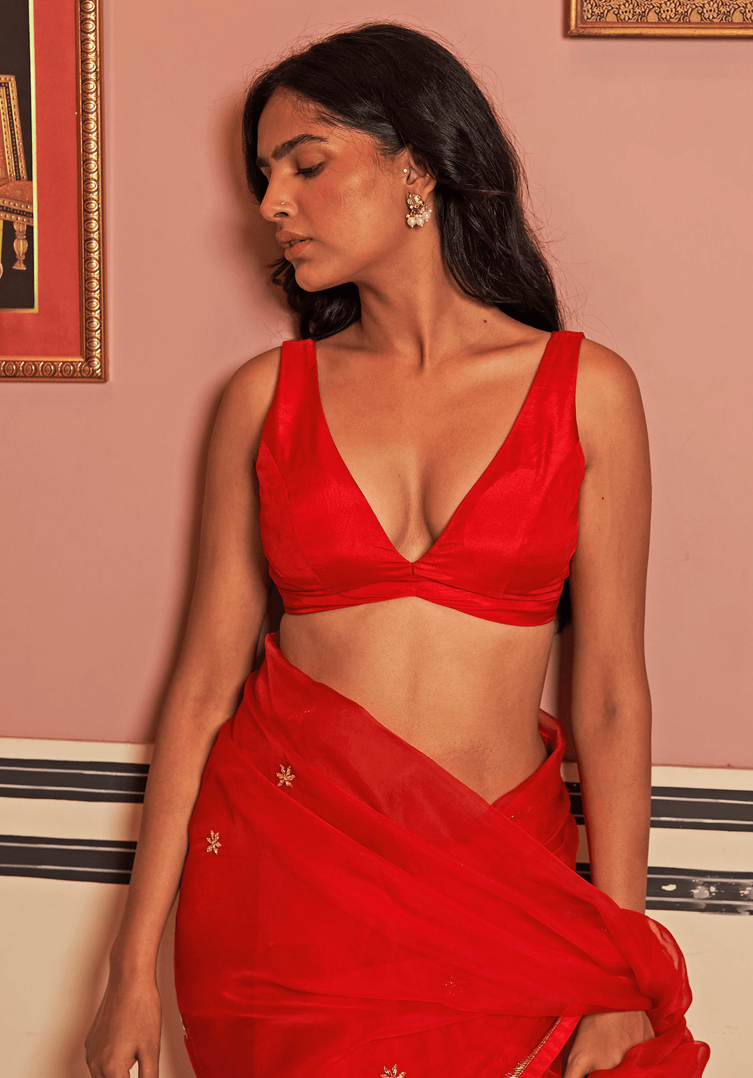 Red Organza Silk Embroidered Saree Set Zoon Tribe - Fabilicious Fashion