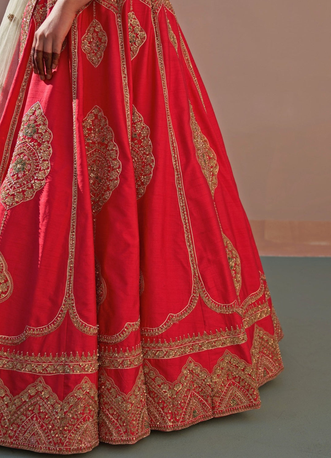 Red Raw Silk Mint and Matching Double Dupatta Lehenga Set Angad Singh - Fabilicious Fashion