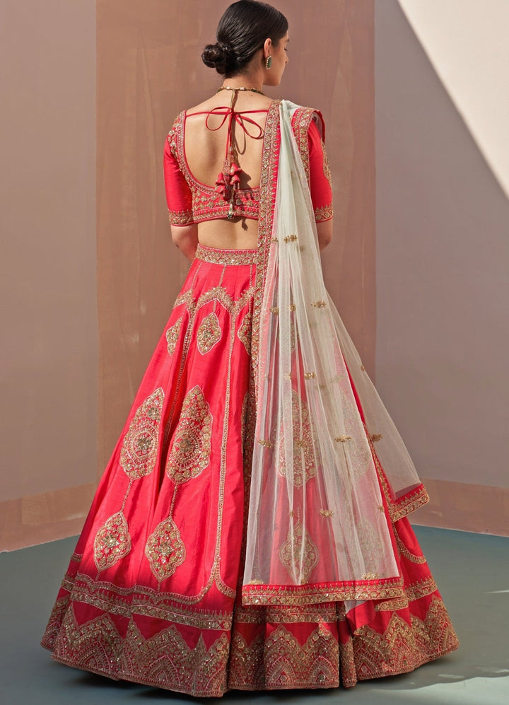 Red Raw Silk Mint and Matching Double Dupatta Lehenga Set Angad Singh - Fabilicious Fashion