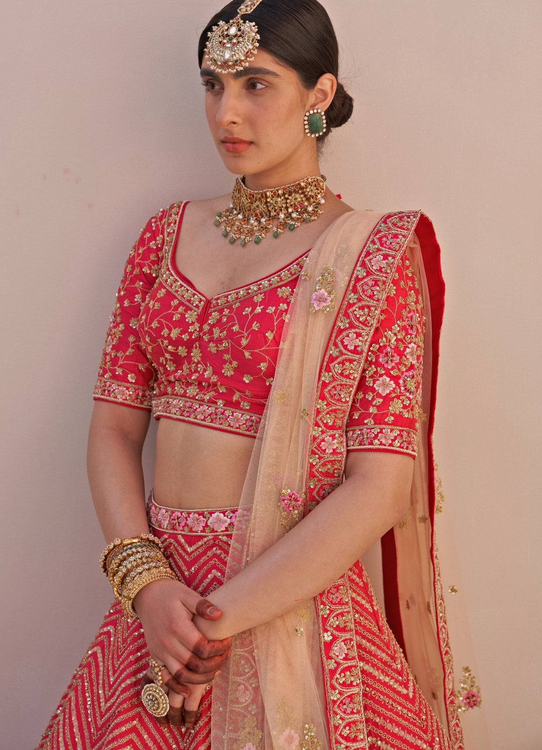 Red Raw Silk Ornate Double Dupatta Lehenga Set Angad Singh - Fabilicious Fashion
