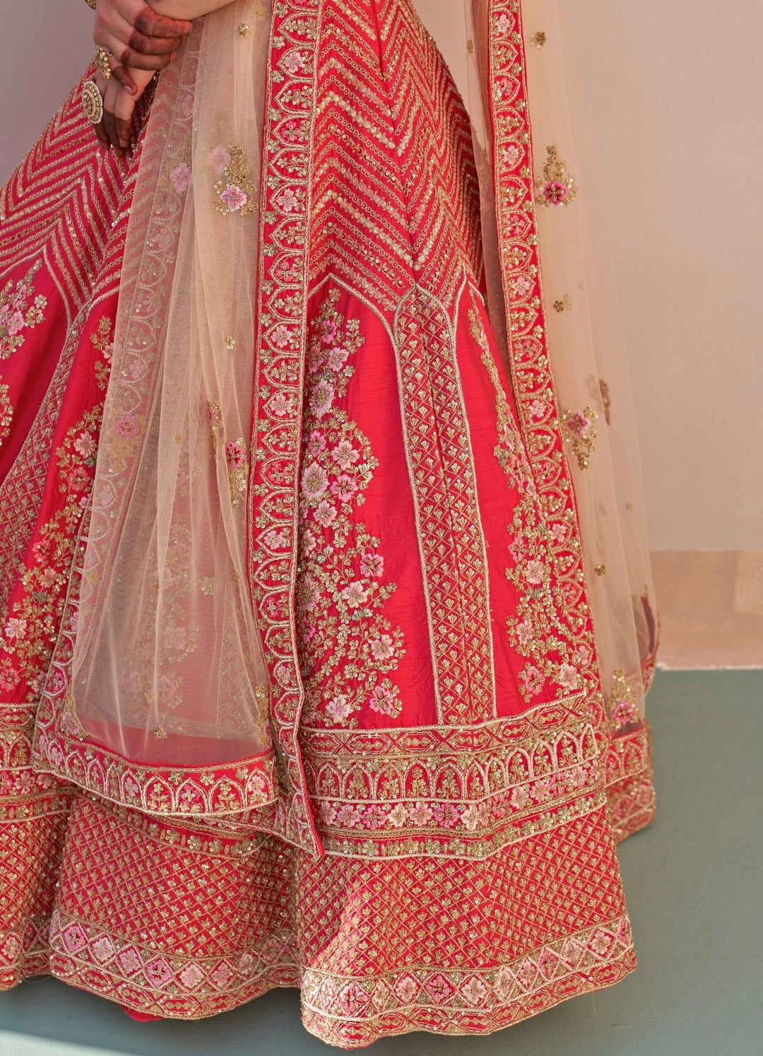 Red Raw Silk Ornate Double Dupatta Lehenga Set Angad Singh - Fabilicious Fashion