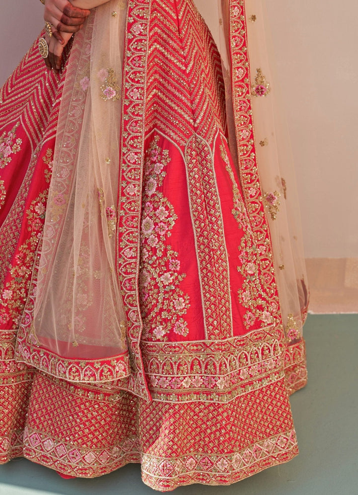 Red Raw Silk Ornate Double Dupatta Lehenga Set Angad Singh - Fabilicious Fashion