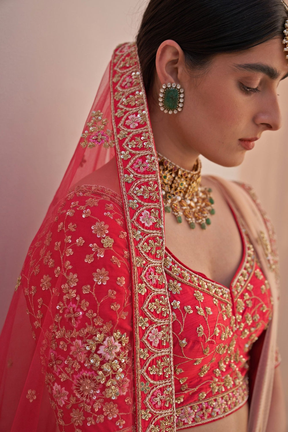 Red Raw Silk Ornate Double Dupatta Lehenga Set Angad Singh - Fabilicious Fashion