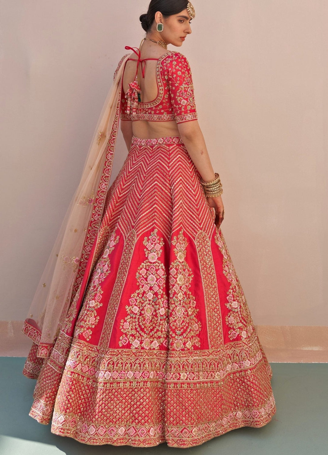 Red Raw Silk Ornate Double Dupatta Lehenga Set Angad Singh - Fabilicious Fashion
