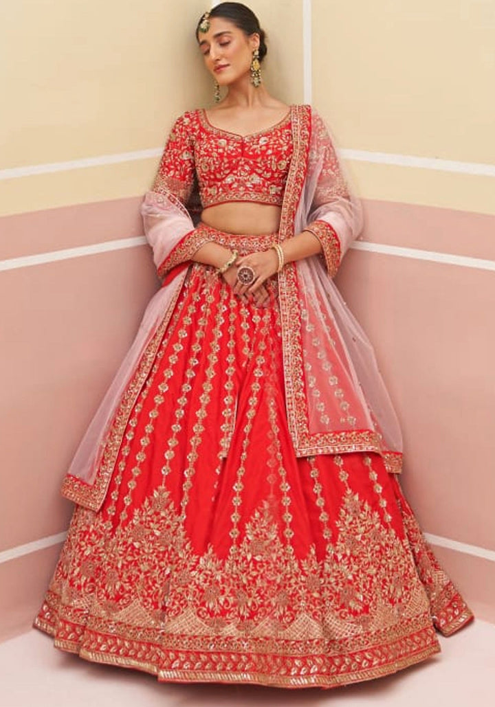 Red Silk Embroidered Bridal Lehenga Angad Singh - Fabilicious Fashion
