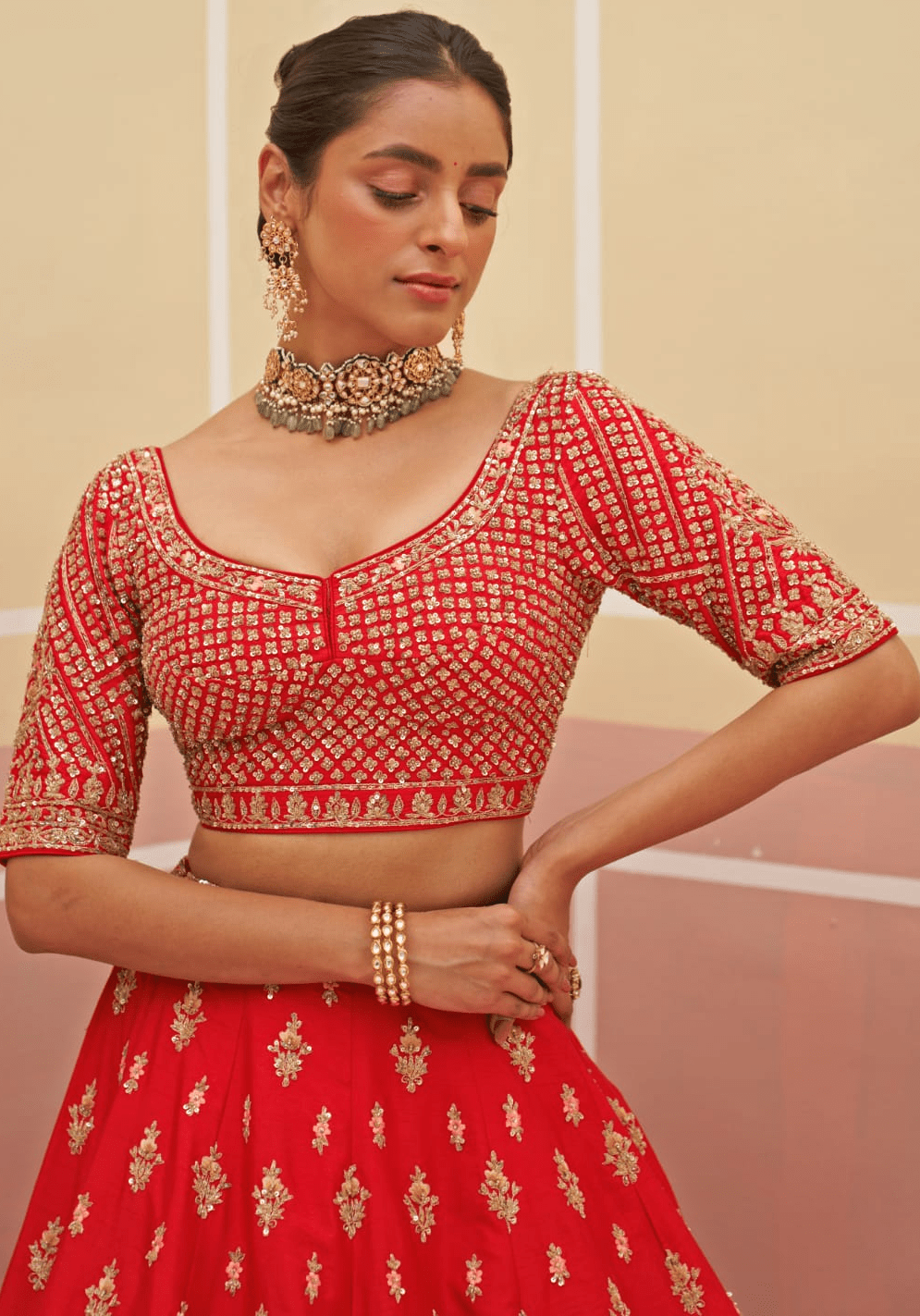 Red Silk Embroidered Bridal Lehenga Angad Singh - Fabilicious Fashion