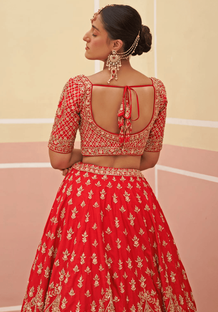 Red Silk Embroidered Bridal Lehenga Angad Singh - Fabilicious Fashion