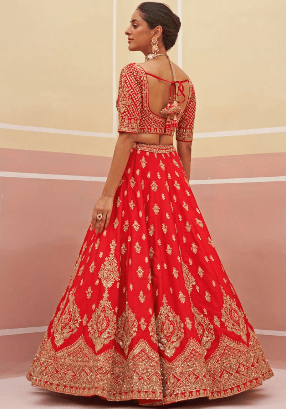 Red Silk Embroidered Bridal Lehenga Angad Singh - Fabilicious Fashion