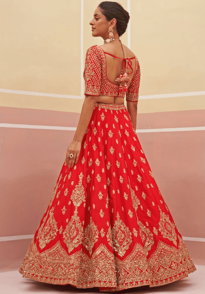 Red Silk Embroidered Bridal Lehenga Angad Singh - Fabilicious Fashion