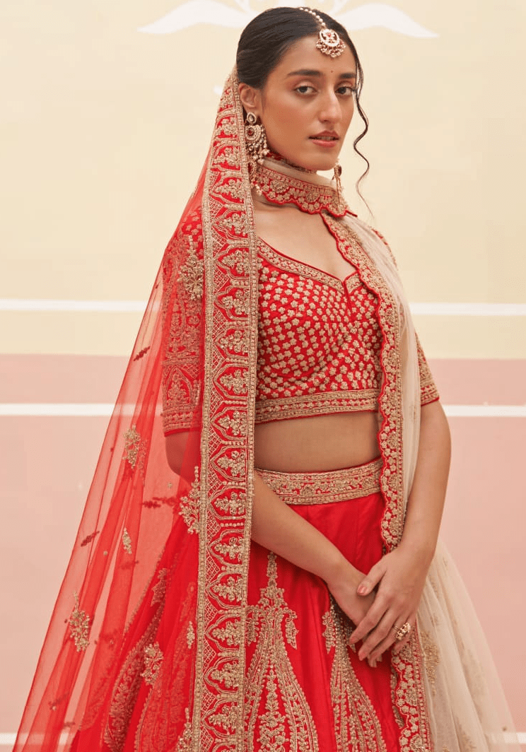 Red Silk Embroidered Bridal Lehenga Angad Singh - Fabilicious Fashion
