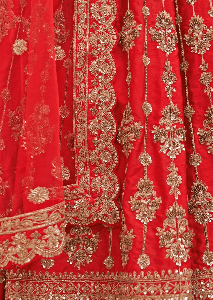 Red Silk Embroidered Bridal Lehenga Angad Singh - Fabilicious Fashion