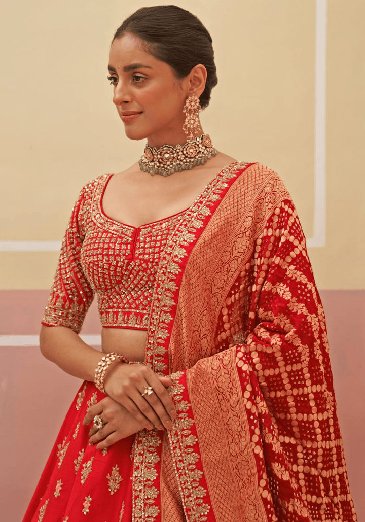 Red Silk Embroidered Bridal Lehenga Angad Singh - Fabilicious Fashion