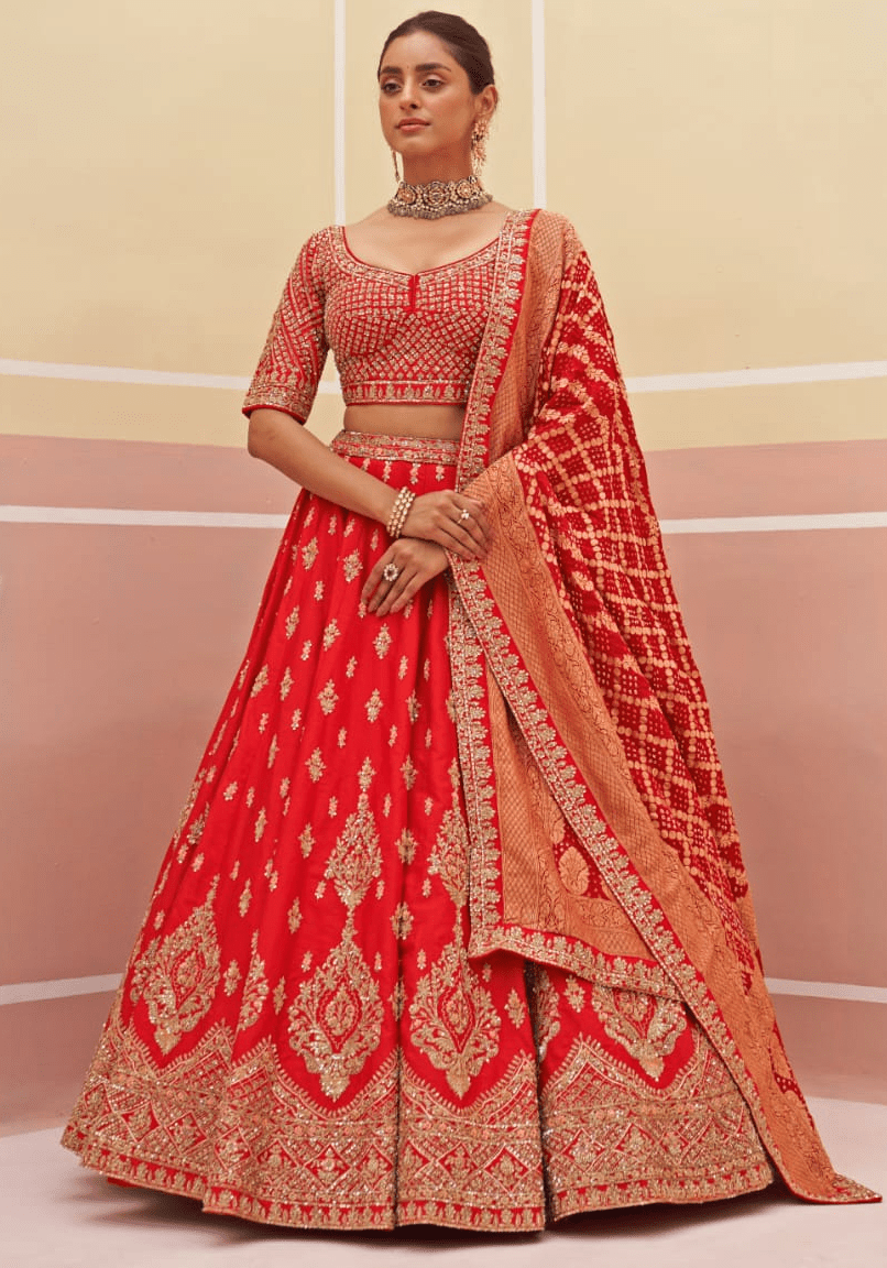 Red Silk Embroidered Bridal Lehenga Angad Singh - Fabilicious Fashion