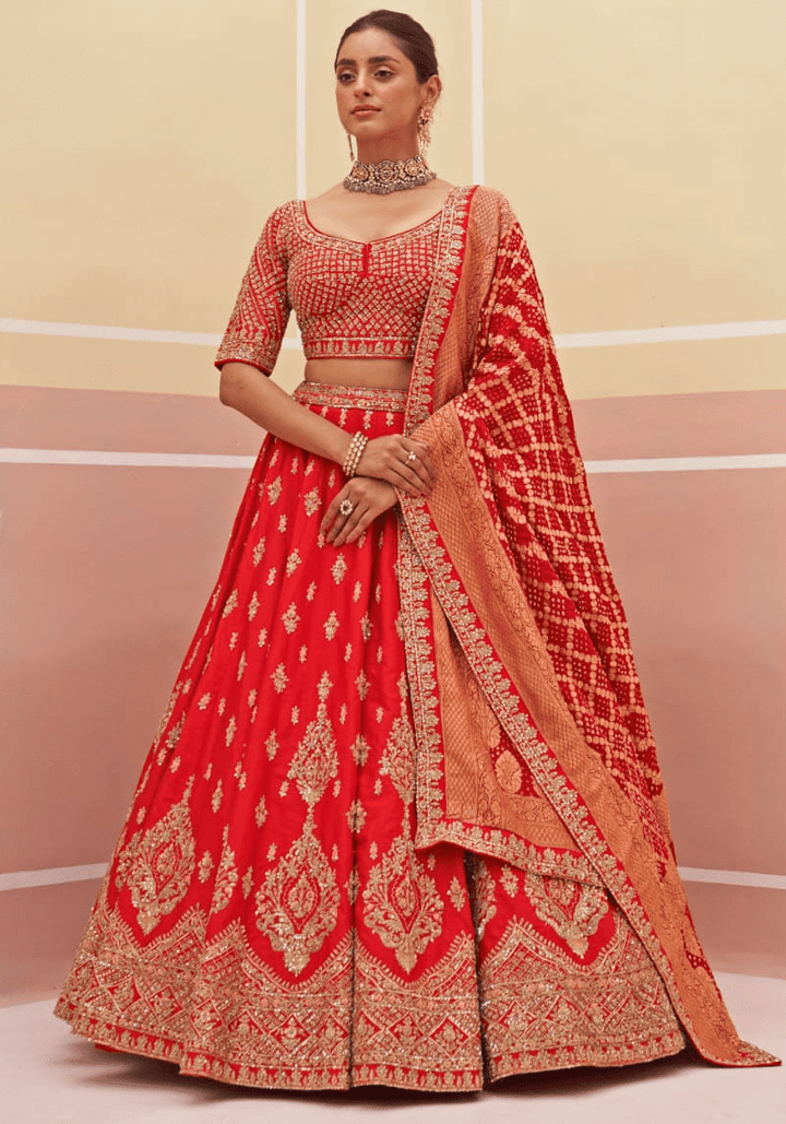 Red Silk Embroidered Bridal Lehenga Angad Singh - Fabilicious Fashion