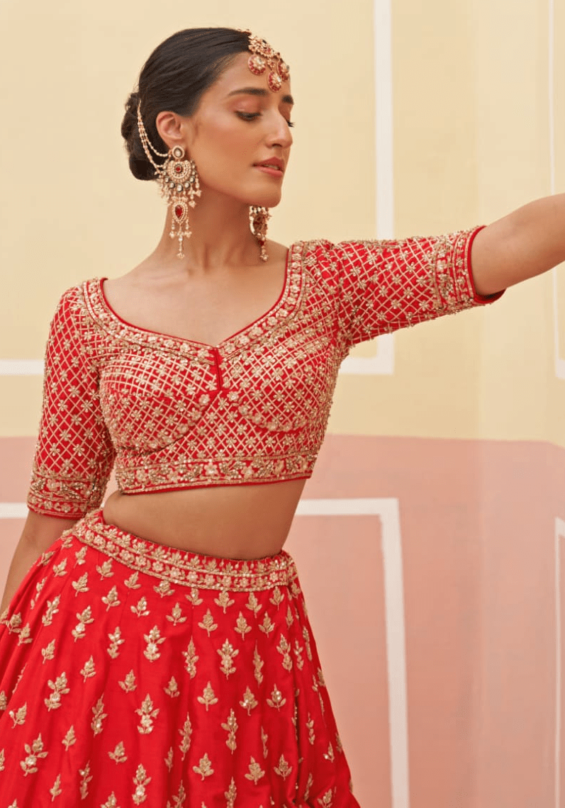 Red Silk Embroidered Bridal Lehenga Angad Singh - Fabilicious Fashion