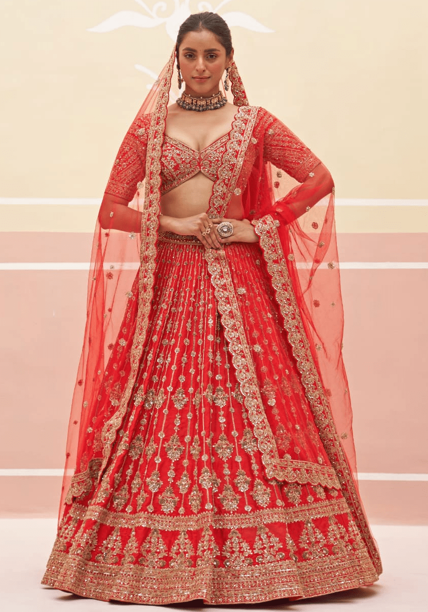 Red Silk Embroidered Bridal Lehenga Angad Singh - Fabilicious Fashion