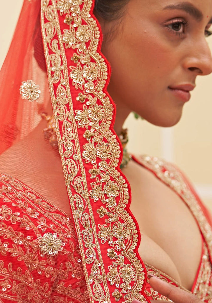 Red Silk Embroidered Bridal Lehenga Angad Singh - Fabilicious Fashion