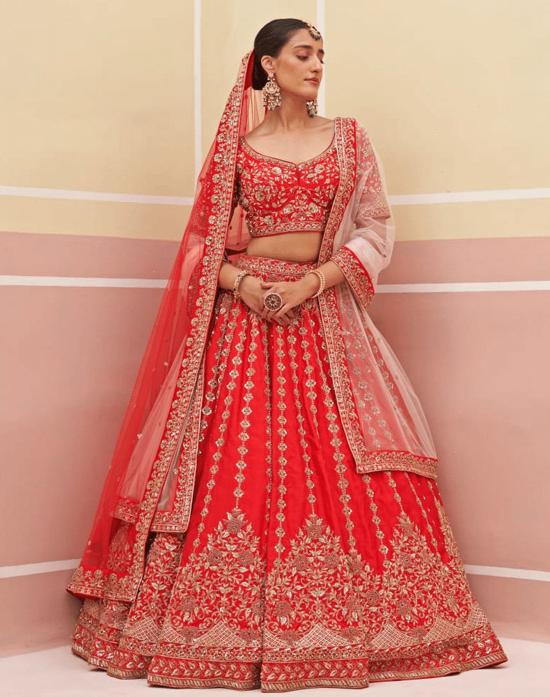 Red Silk Embroidered Bridal Lehenga Angad Singh - Fabilicious Fashion
