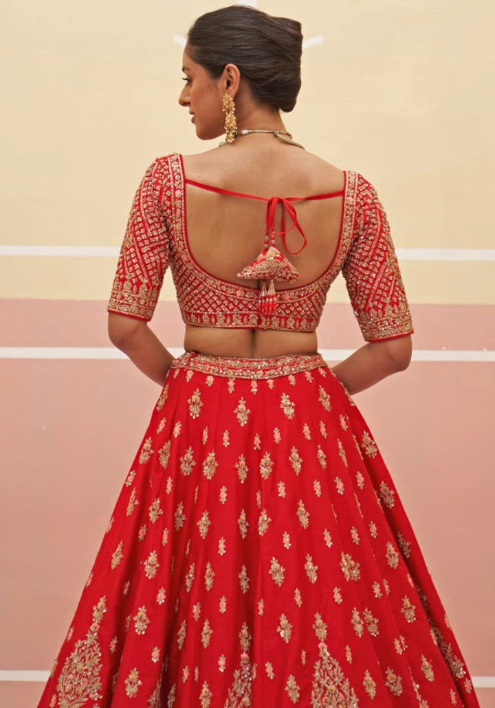 Red Silk Embroidered Bridal Lehenga Angad Singh - Fabilicious Fashion