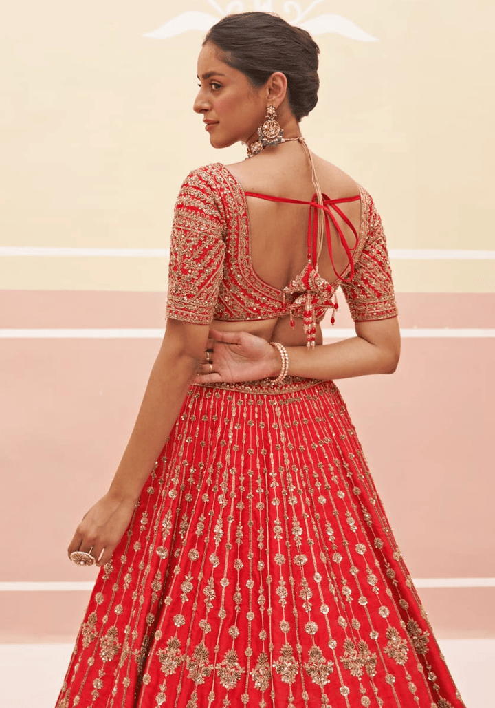 Red Silk Embroidered Bridal Lehenga Angad Singh - Fabilicious Fashion