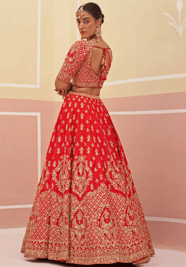 Red Silk Embroidered Bridal Lehenga Angad Singh - Fabilicious Fashion