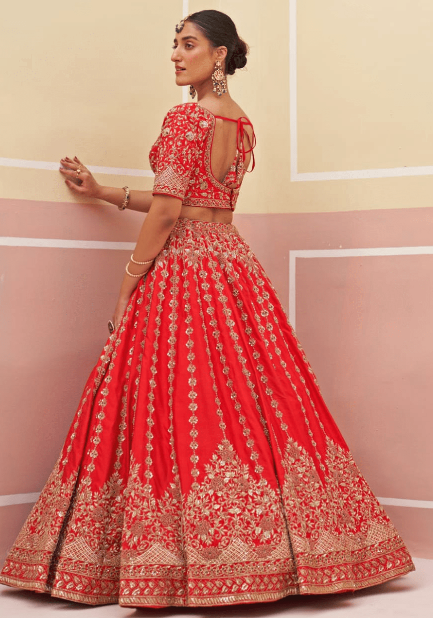 Red Silk Embroidered Bridal Lehenga Angad Singh - Fabilicious Fashion