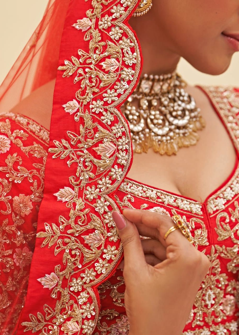 Red Silk Embroidered Bridal Lehenga Angad Singh - Fabilicious Fashion