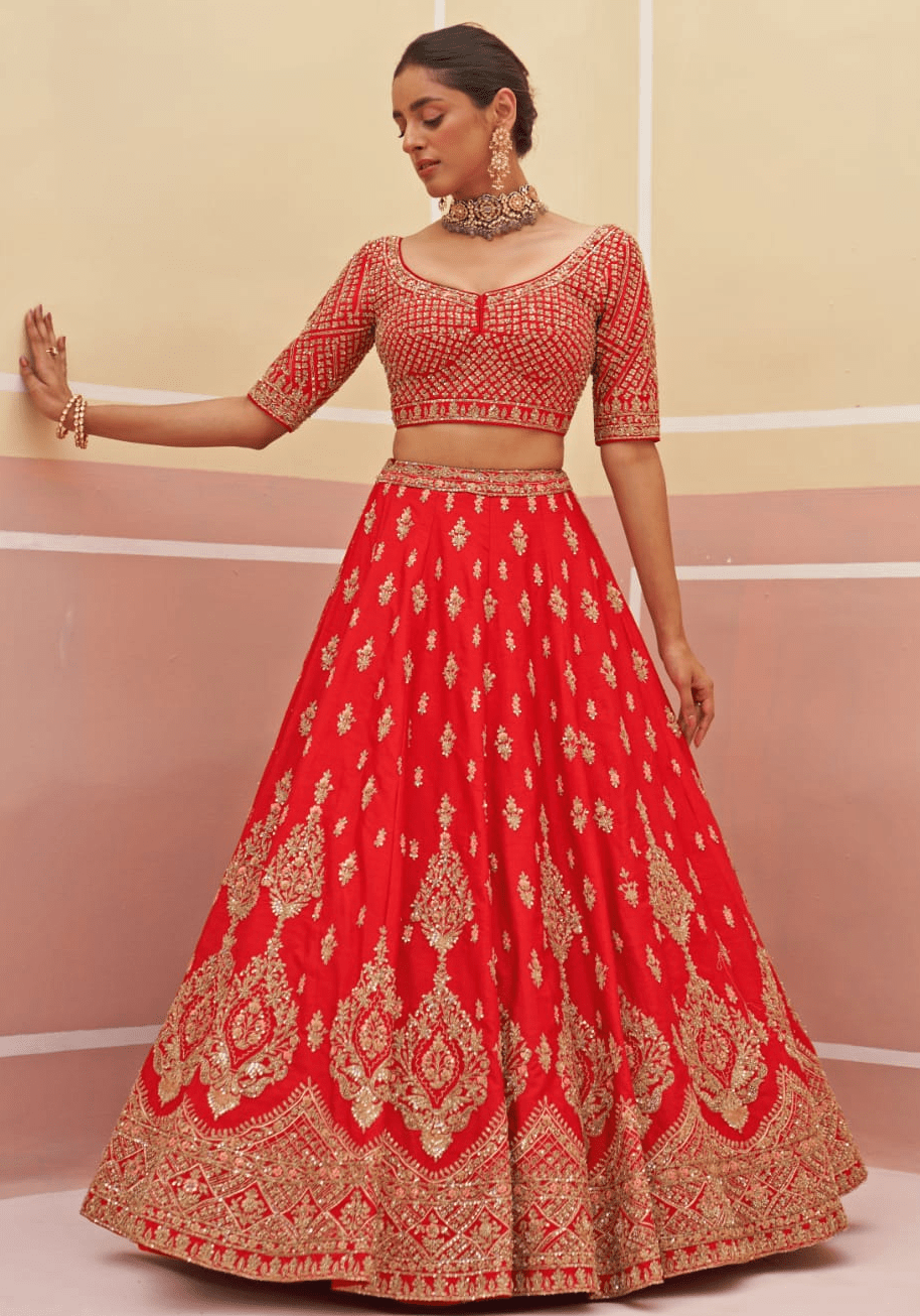 Red Silk Embroidered Bridal Lehenga Angad Singh - Fabilicious Fashion