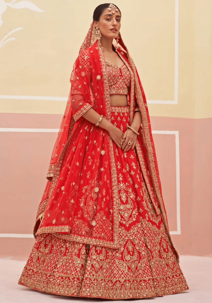 Red Silk Embroidered Bridal Lehenga Angad Singh - Fabilicious Fashion