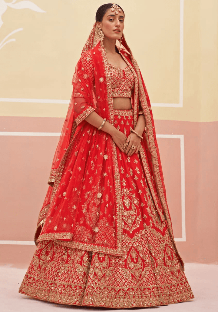 Red Silk Embroidered Bridal Lehenga Angad Singh - Fabilicious Fashion