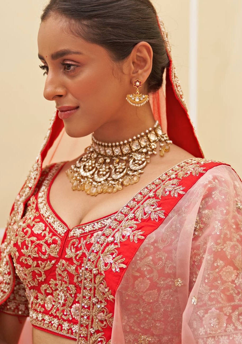 Red Silk Embroidered Bridal Lehenga Angad Singh - Fabilicious Fashion