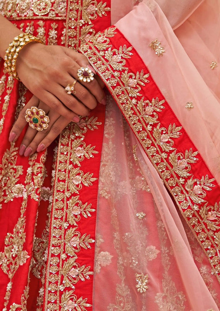 Red Silk Embroidered Bridal Lehenga Angad Singh - Fabilicious Fashion