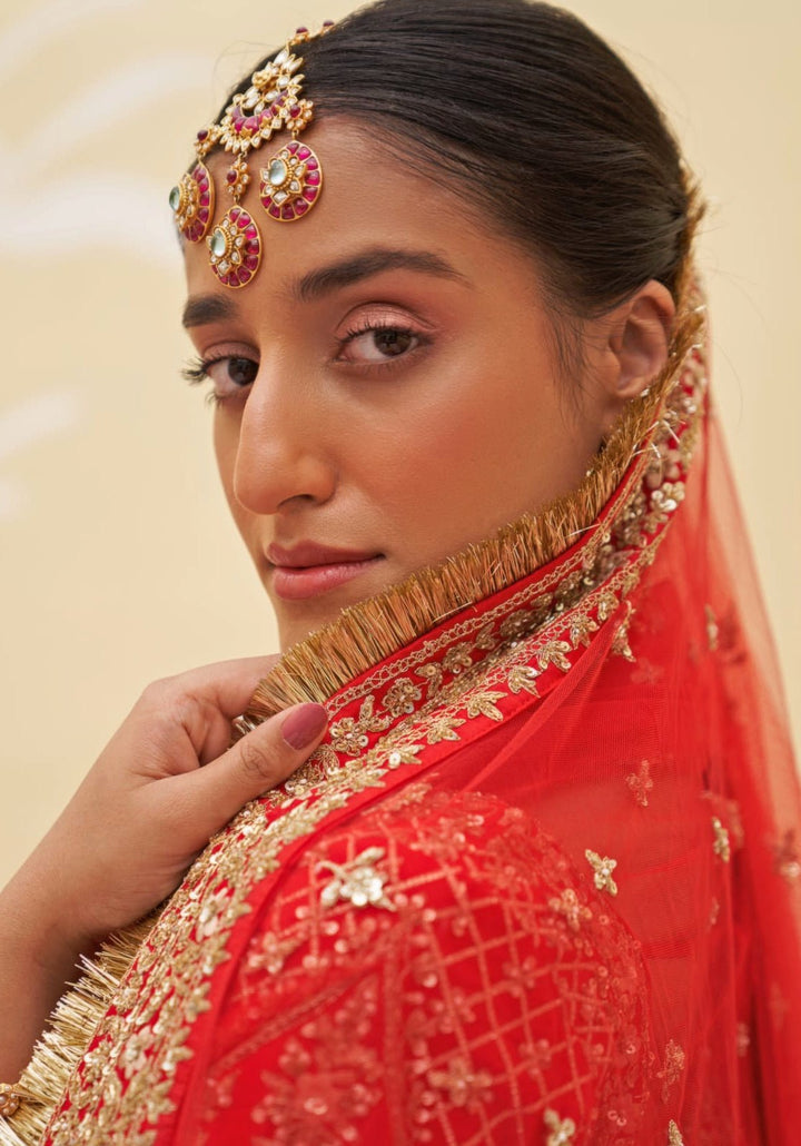 Red Silk Embroidered Bridal Lehenga Angad Singh - Fabilicious Fashion