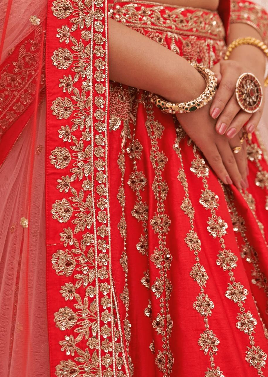 Red Silk Embroidered Bridal Lehenga Angad Singh - Fabilicious Fashion