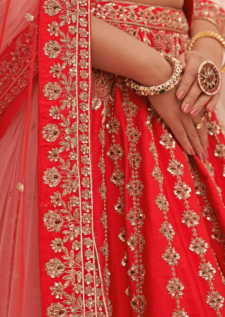 Red Silk Embroidered Bridal Lehenga Angad Singh - Fabilicious Fashion