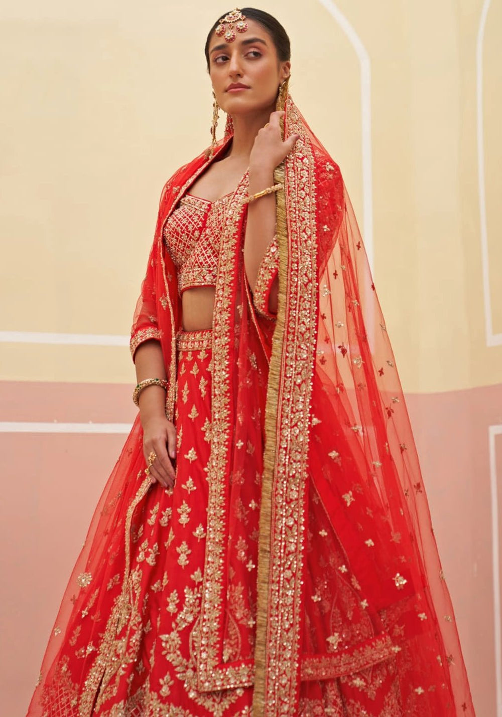 Red Silk Embroidered Bridal Lehenga Angad Singh - Fabilicious Fashion