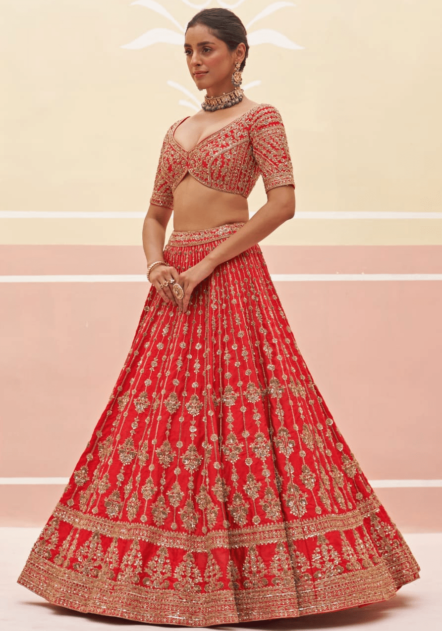 Red Silk Embroidered Bridal Lehenga Angad Singh - Fabilicious Fashion