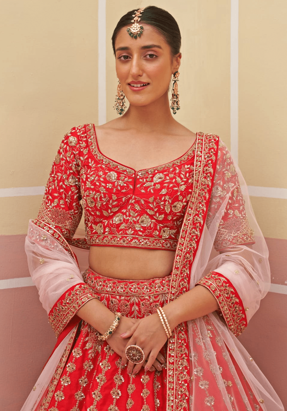 Red Silk Embroidered Bridal Lehenga Angad Singh - Fabilicious Fashion