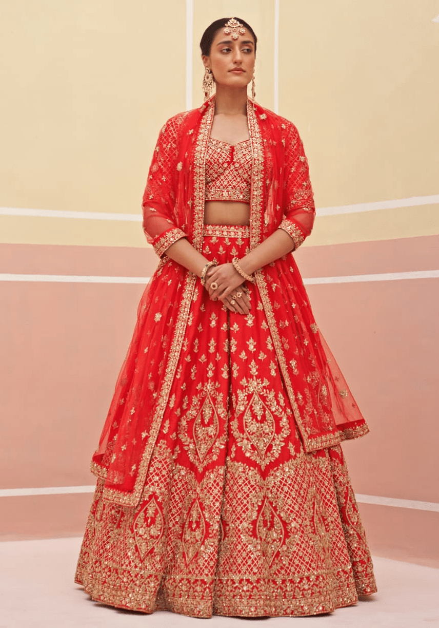 Red Silk Embroidered Bridal Lehenga Angad Singh - Fabilicious Fashion