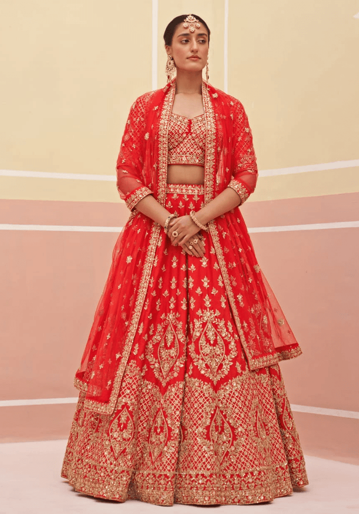 Red Silk Embroidered Bridal Lehenga Angad Singh - Fabilicious Fashion
